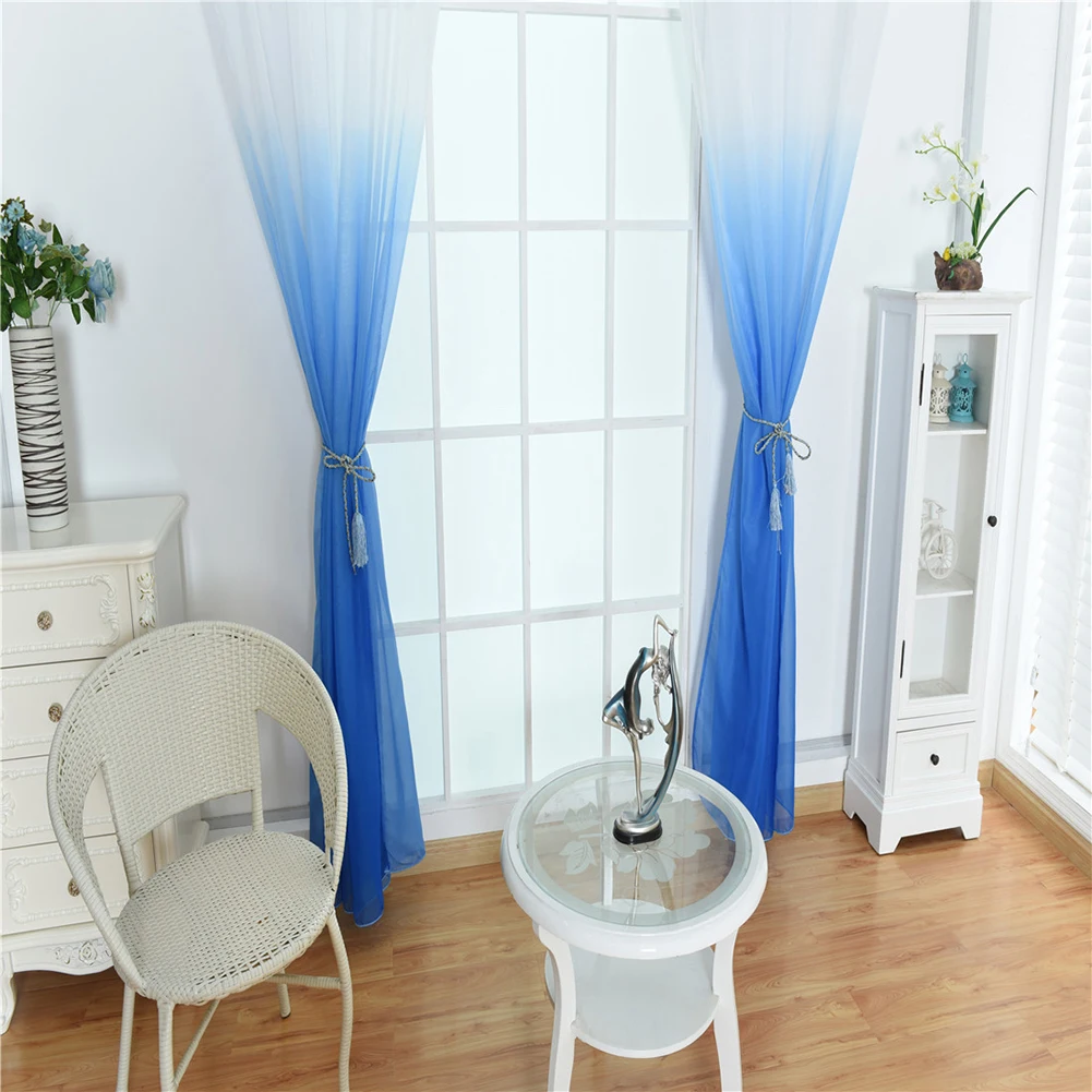 HOT SALE! Modern Gradient Color Window Tulle Curtain Sheer Drape Valance Bedroom Decor Home Textile