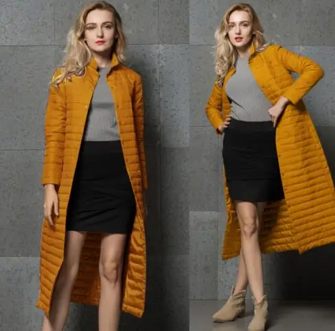 EORUTCIZ зимнее длинное пуховое пальто для женщин, ультра-светильник, осенняя приталенная винтажная Повседневная куртка большого размера LM505 - Цвет: Цвет: желтый