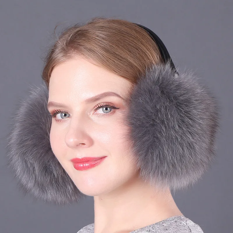 Fox Fur Earmuffs Women New Warm Natural Fur Pompom Earmuffs Lovely Earlap Genuine Fur Plush Ear Muff for Russian Winter - Цвет: color6