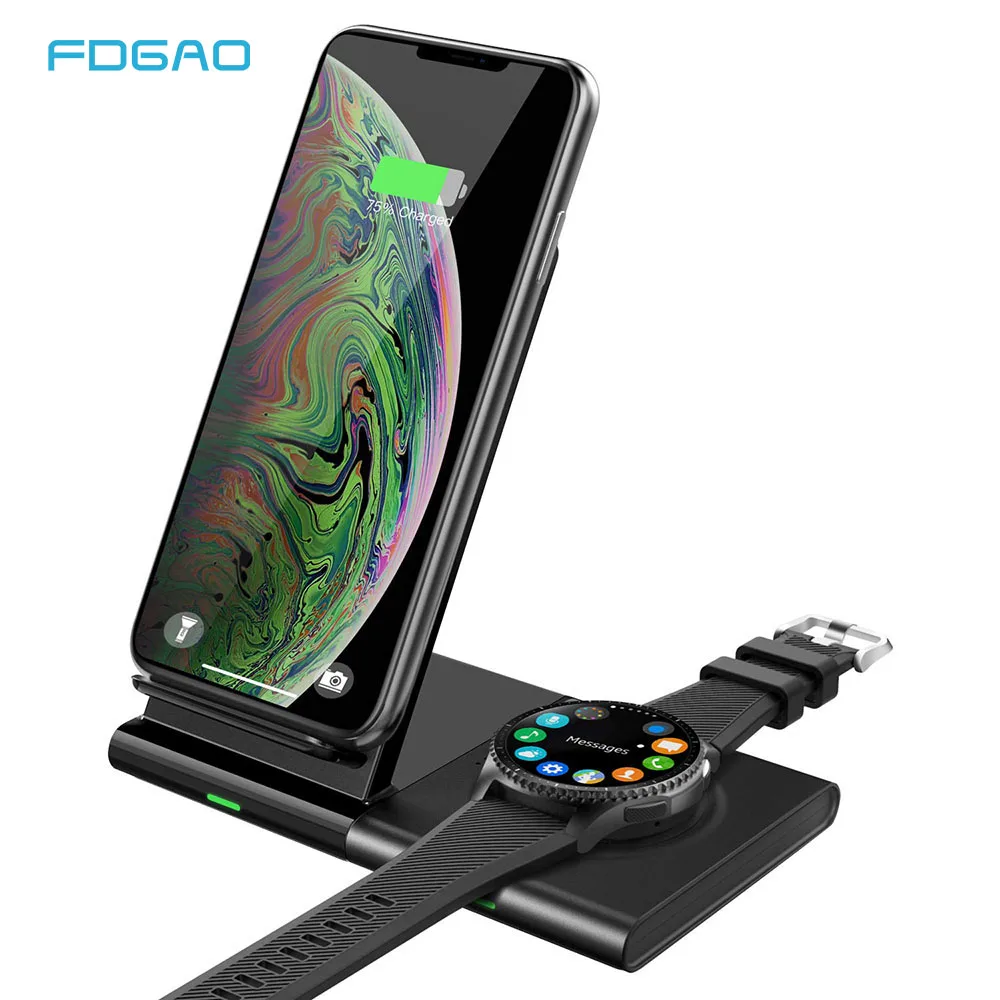 

QI Wireless Charger 10W Fast Charging Dock Stand for iPhone X XS MAX XR Samsung Galaxy Watch Active Buds Gear S2 S3 S4 airpods