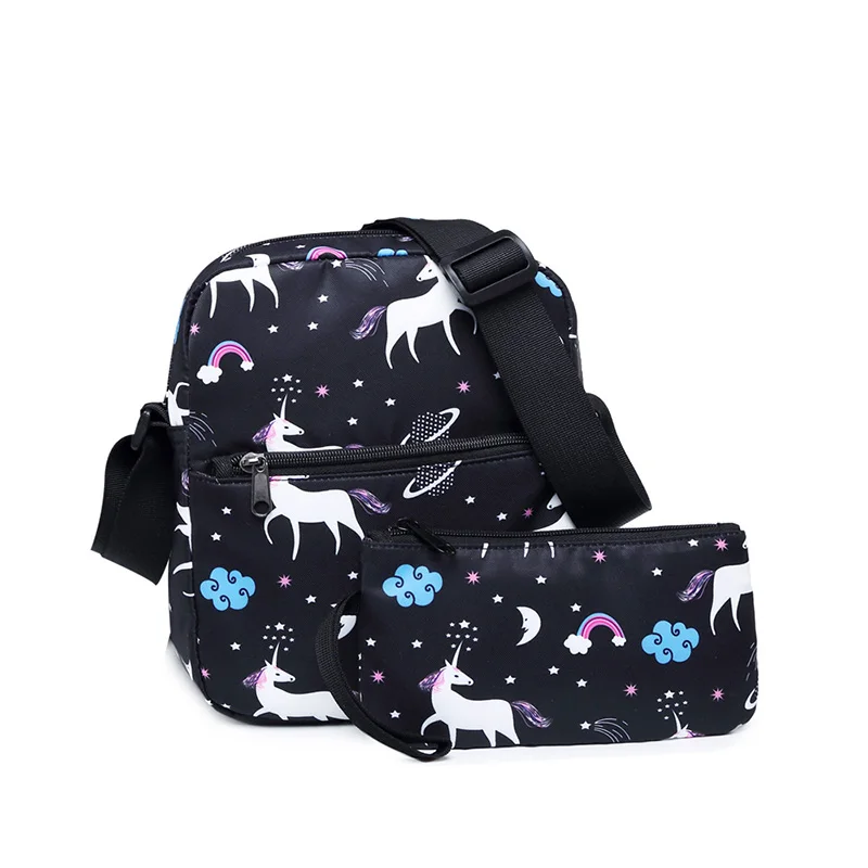Рюкзак DIOMO с единорогом для женщин, школьные сумки, набор для девочек-подростков, ранец, женский рюкзак с животными, Детская сумка через плечо, Детская сумка - Цвет: Crossbody set black