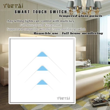 

3 Gang 1 Way Crystal Glass Panel Touch Switch, Wall Light Switch For Smart Home