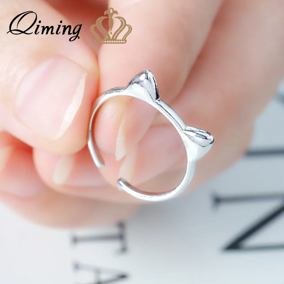 Женские однотонные кольца QIMING в виде кота винтажные модные открытые