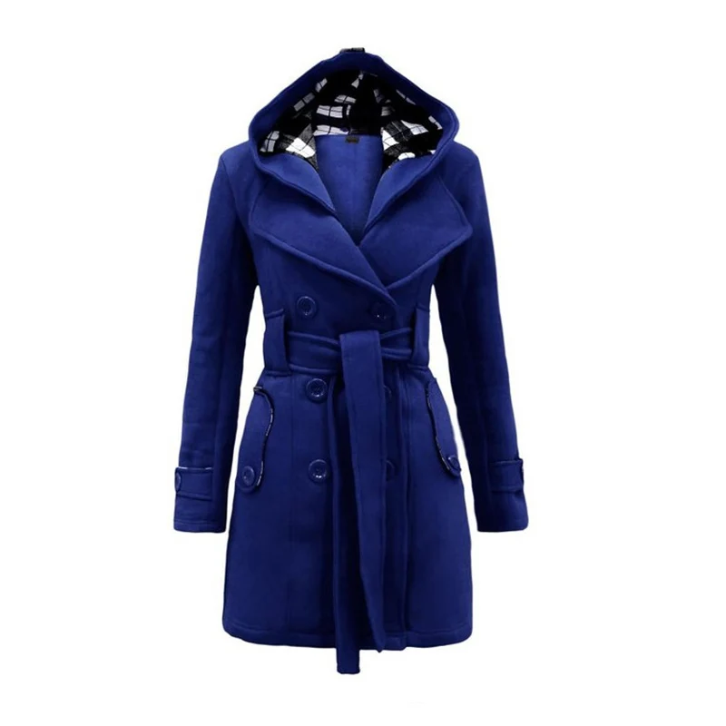 Liva Girl Новое Женское осеннее и зимнее модное пальто с капюшоном, имитация шерсти, длинное двубортное одноцветное тонкое пальто