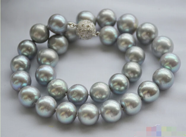 

Free shipping >>>>>>P4594 Huge AA++ 17" 14mm ROUND GRAY Freshwater cultured PEARL NECKLACE