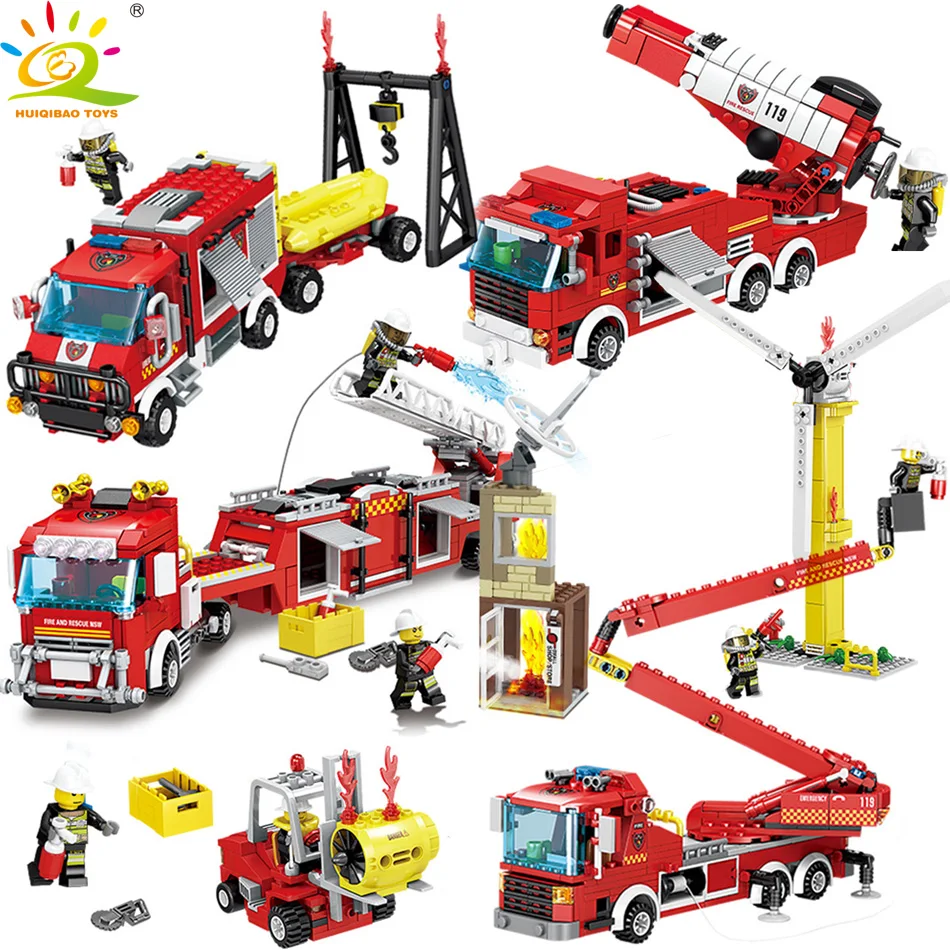 

HUIQIBAO Toys 400+pcs Fire Fighting Trucks Building Blocks For Children Compatible Legoingly City Rescue Firemen figures Bricks
