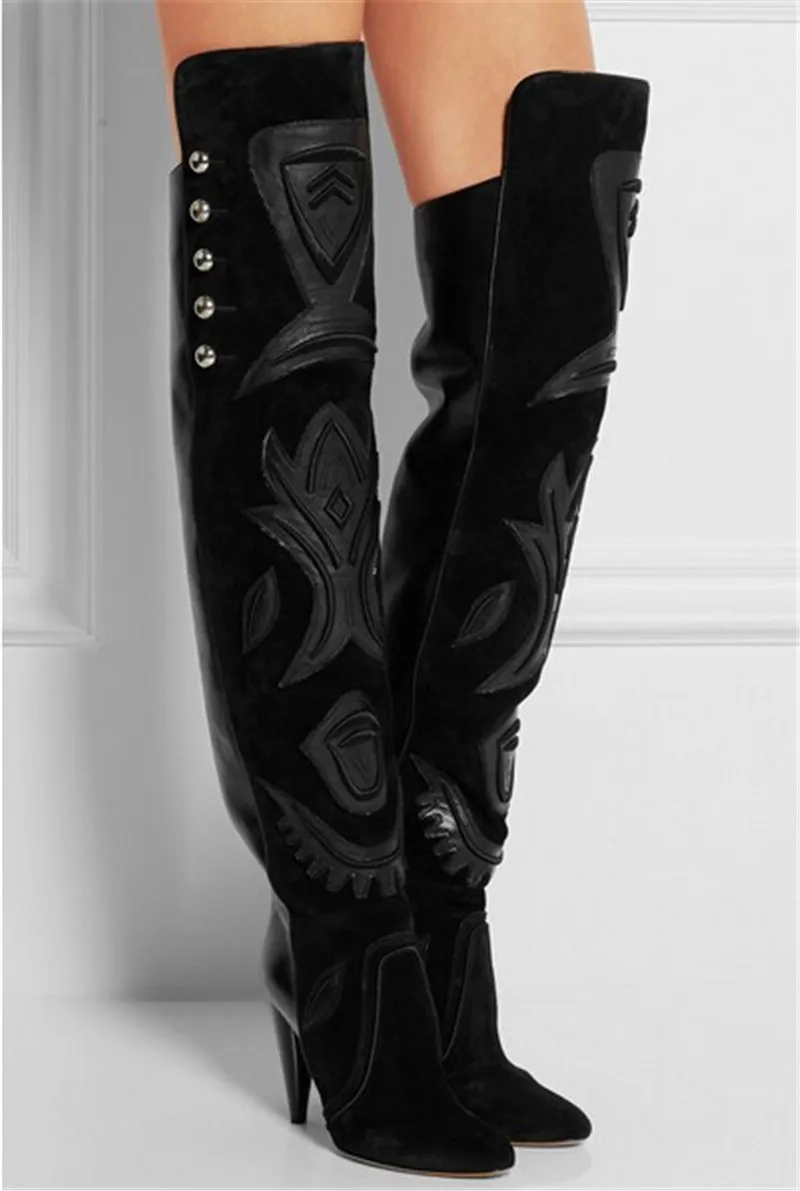 

Dipsloot 2018 Woman Spike Heels Slip-on Over-the-knee Boots Ladies Pointed Toe Patchwork Long Boots Stiletto High Heels Shoes
