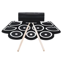 SEWS-Portable Roll up Electronic USB MIDI Drum Set Kits 9 Pads Built-in Speakers Foot Pedals Drumsticks USB Cable For Practice