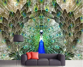 

beibehang HD personality dazzling peacock open screen photo wallpaper TV background wall decorative painting papel de parede