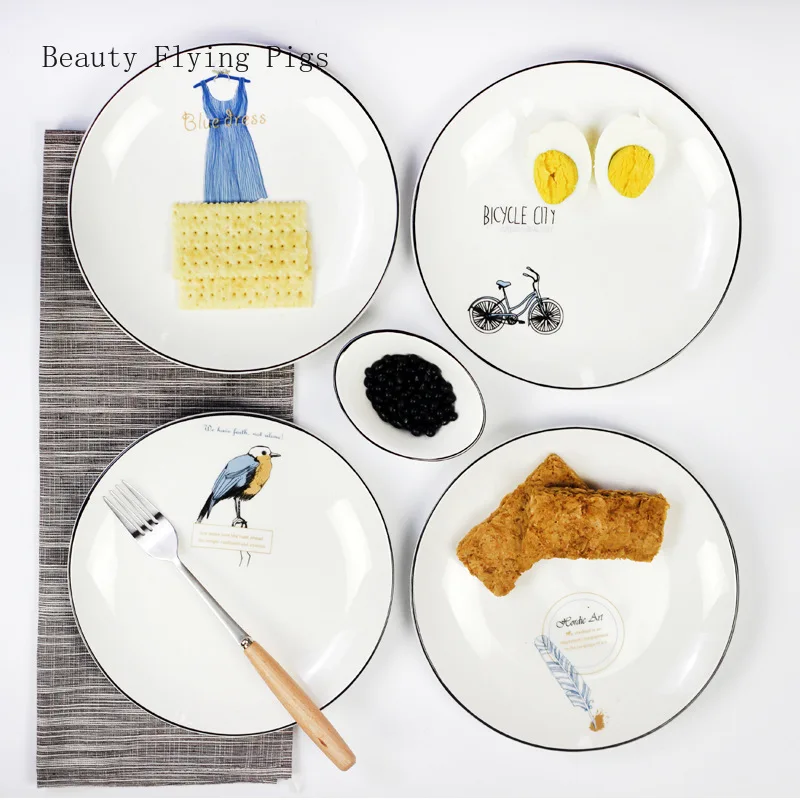 

Dim sum plate ceramic round breakfast plate cake dessert dish dish four cute design home ceramic hand-painted Western plate