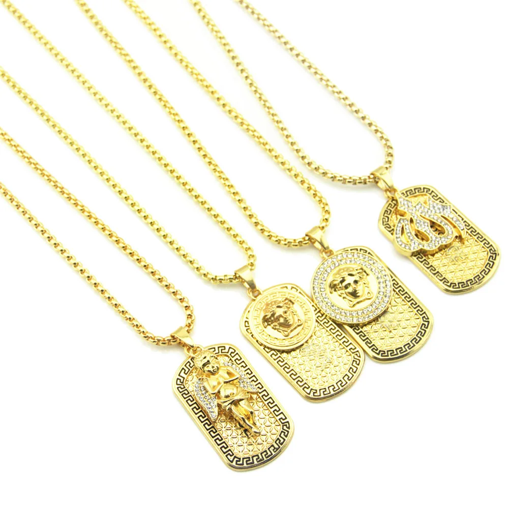 

European and American new jewelry inlaid crystal letter human head brand necklace hip hop angel pendant fire fashion item