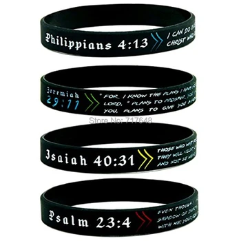 

300PCS Philippians 4:13, Psalm 23:4, Isaiah 40:31, & Jeremiah 29:11 wristband silicone bracelets free shipping by FEDEX