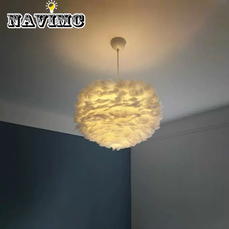

Decorative Contemporary LED Hanging Light White Flower Plume Feather Designer Living Room AC 90-260V