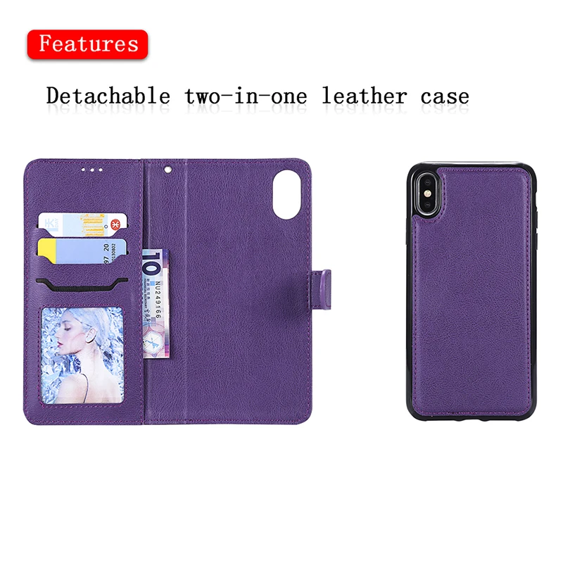 KEFO For Iphone XS Max Case Leather 2 in 1 Magnetic Detachable Flip Cover For Iphone 5S SE 6S 7 8 Plus X 10 XR Card Slots Coque  (13)