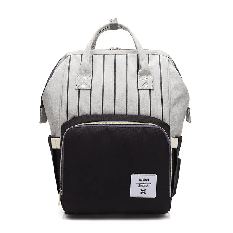 Aliexpress Newborn Baby Gift  Striped Patchwork Color Double Roots Shoulder Diaper Bag Mummy Maternity Nappy Bag Large Capacity07