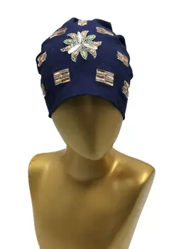 

B17960 newest fashion crystal flower skullcap Elastic cotton colors shimmer stone hats pearls decoration hats for women