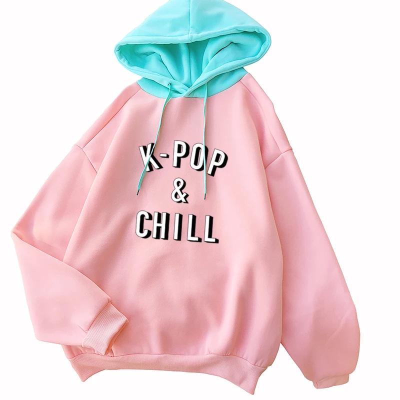  2019 Kpop Bangtan Boys Hoodie Sweatshirt Women Long Sleeve Fleece Thick Drop Shoulder Patchwork Tra