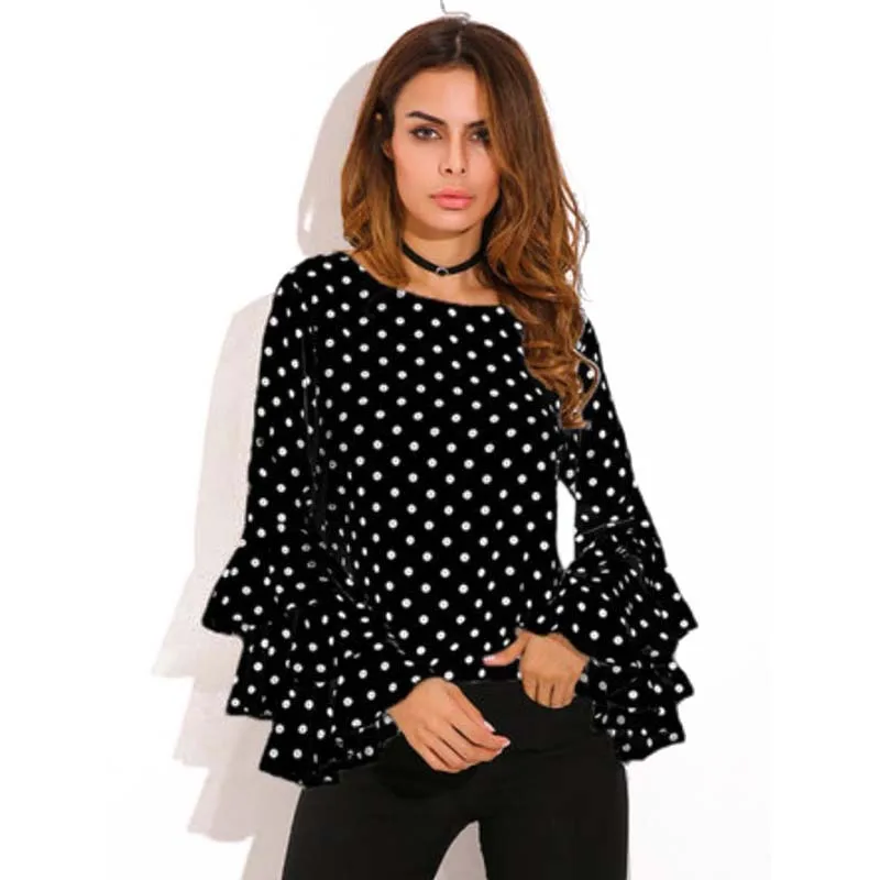 

Women Polka Dot Ruffle Blouses Plus Size 3XL 4XL 5XL Tops Long Sleeves O-Neck Elegant Ladies Casual Office Shirt female Tunics