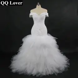QQ Lover 2019 Африканский Русалка свадебное платье с видео полный бисером с плеча