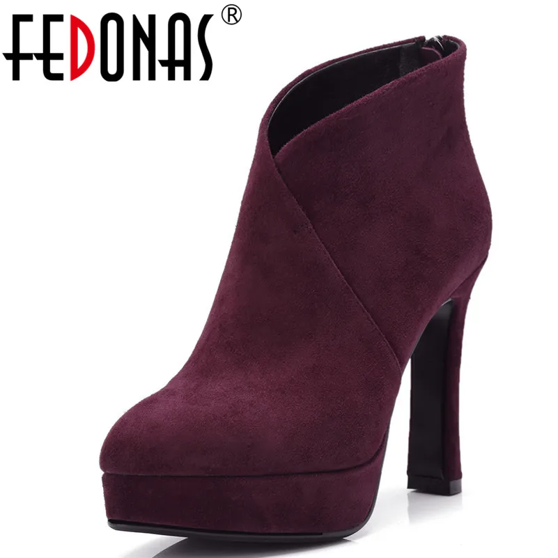 

FEDONAS Fashion Brand Women Suede Leather Ankle Boots Zipper Elegant High Heels Office Pumps Platforms Ladies Party Wedding Shoe