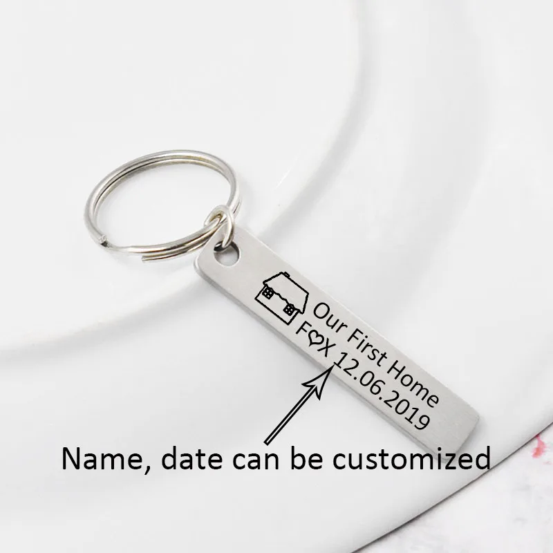 

Romantic Key Chain Our First Home Customized Date and Name Couples Keychain Girlfriend Boyfriend Keyring Valentines Gifts