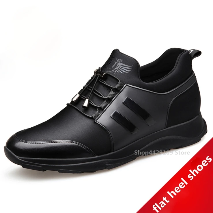 Новые повседневные удобные мужские увеличивающие рост туфли скрытый корректирующая подъем Стелька Taller 6 см/8 см для молодых мужчин - Цвет: Flat heel