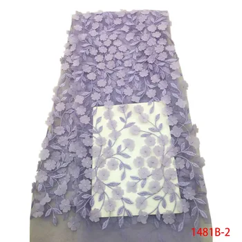 

3D Lace Fabric Lilac Applique Flowers Lace Trim Tulle Lace Fabric Sewing Accessories African Fabric High Quality Cheap QF1481B-1