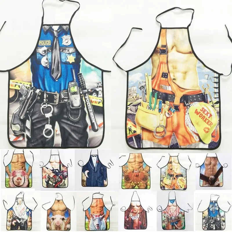 1pcs Fashion Sexy Man Muscle Printed Apron Bibs Home Cooking Baking Party Funny Cleaning Aprons 