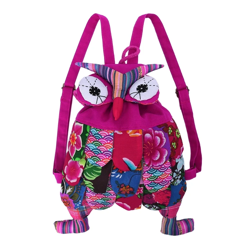 

New Preschool Kids Owl Ethnic Bag School Bags for Little Girls Colorful Stitch Cartoon Soft Backpack with String 2018