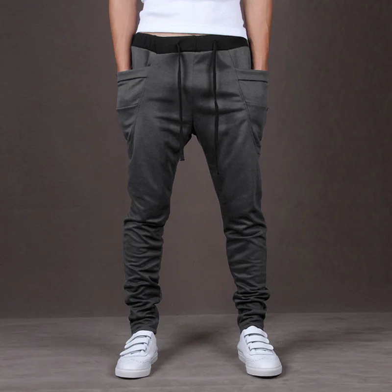 Новые мужские спортивные штаны-шаровары, повседневные Модные Мешковатые стильные штаны в стиле хип-хоп, одноцветные штаны DOD886 - Цвет: Темно-серый