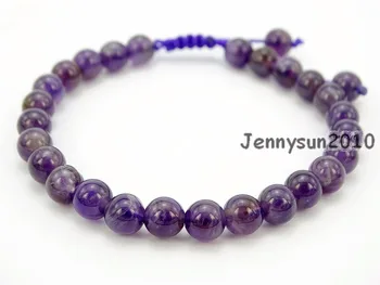 

Handmade 6mm Adjustable Natural Ame-thyst Gems Stone Round Beads Bracelet Healing Reiki 5 Strands/Pack
