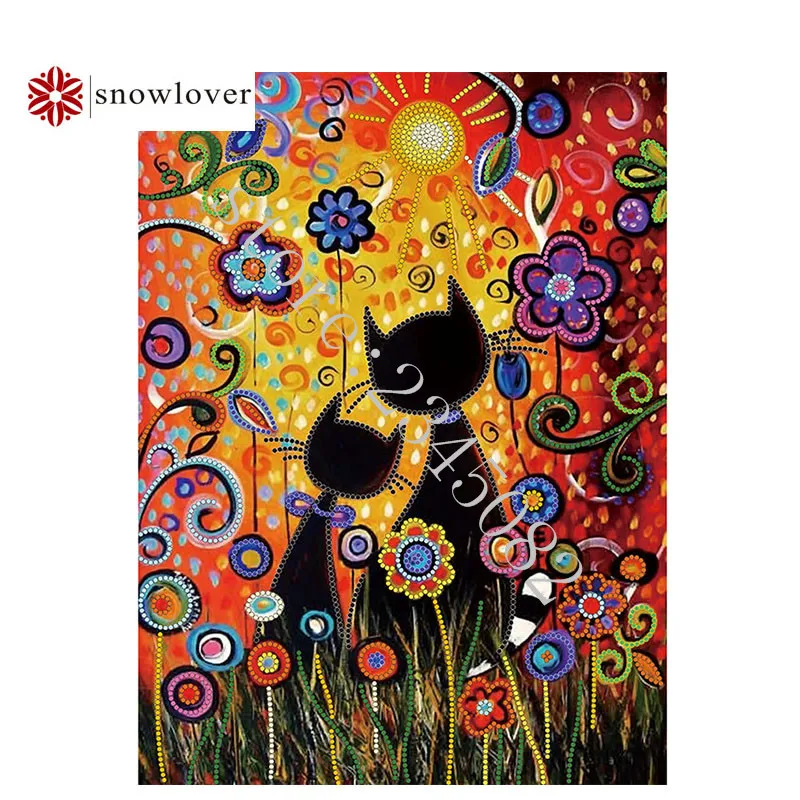 

Snowlover beads Needlework DIY bead Cross stitch Embroidery stitch Precise Printed painting portrait Pattern Love kitten 09