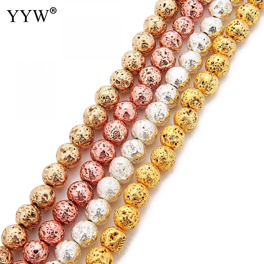 

4mm 6mm 8mm 10mm 12mm Natural Lava Beads Round Loose Beads DIY Jewelry Gold Color Plated Sold Per Approx 15 Inch Strand