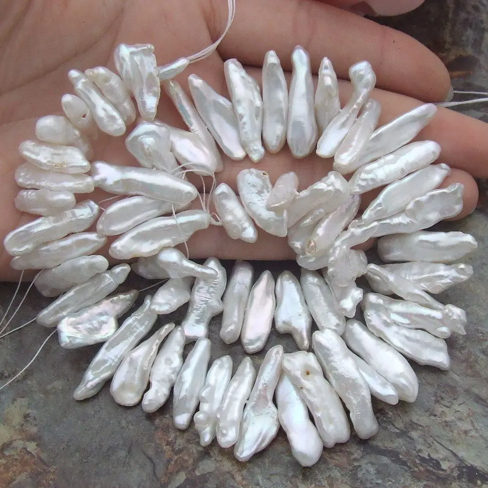 

8PE02560 6x22mm Natural White Keshi Pearl Fancy Loose Beads Strand 15.5