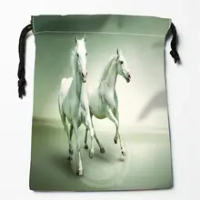 U-3 красивый белый лошадей изготовленный на заказ логос напечатал сумку; степень сжатия сумки женские сумки на завязках размер 18X22 см U801! e3