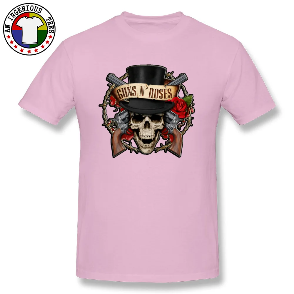 Guns N Roses O-Neck T Shirts VALENTINE DAY Tees Short Sleeve Fitted Cotton Fabric Casual Tee Shirt Print Men's Guns N Roses pink
