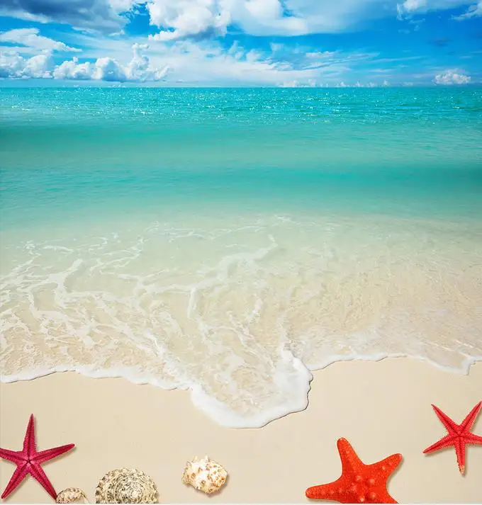 Suelo 3d personalizado playa mariscos estrella de mar papel pintado