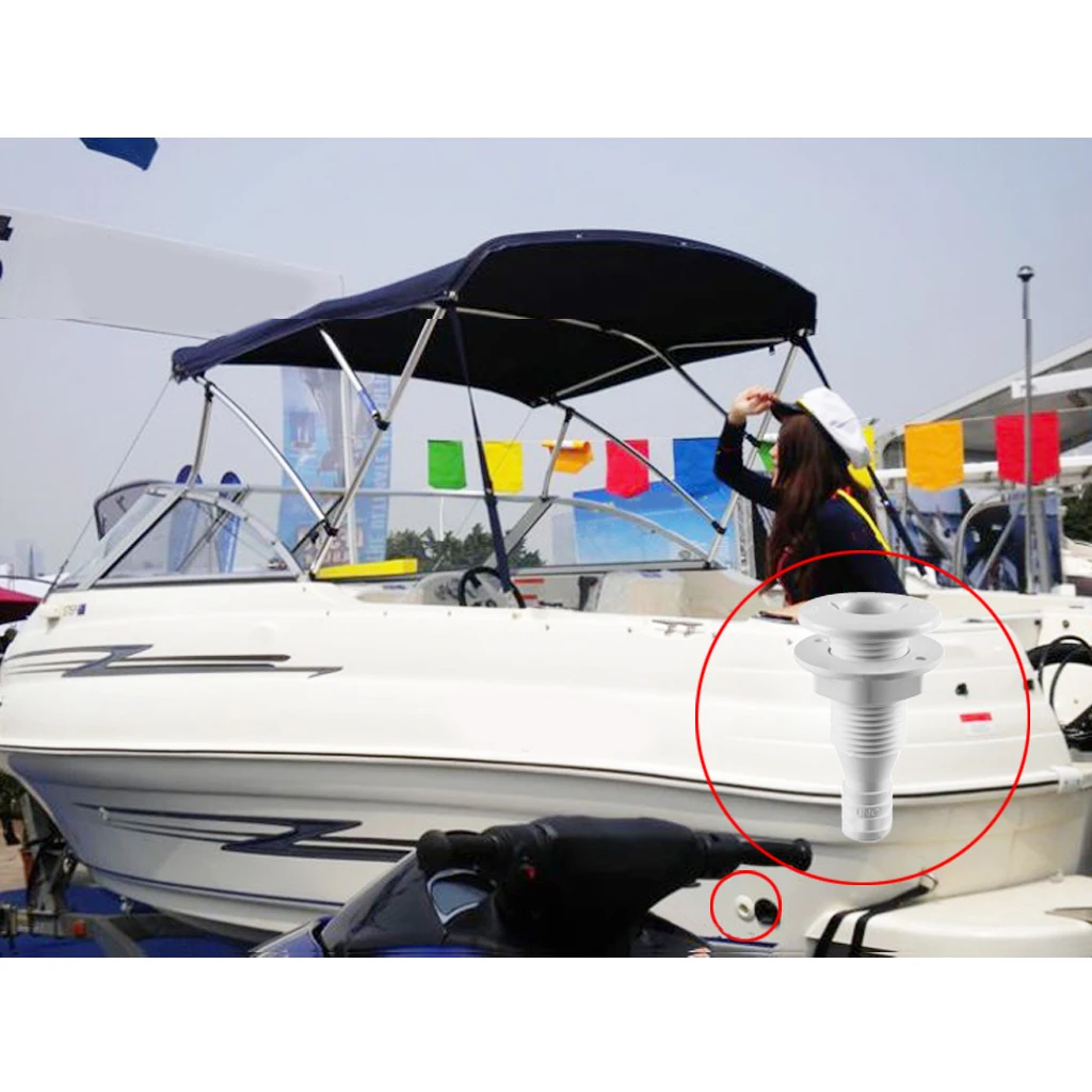 3/4' Plastic Thru-Hull Bilge Pump Drain or Vent Hose Fitting for Boats Provides Trouble-Free Hose Connections