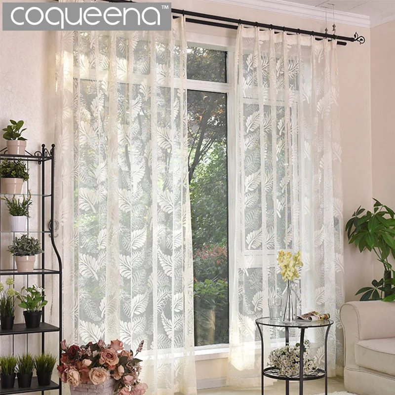 Buy Leaves Design White Embroidered Sheer Curtains