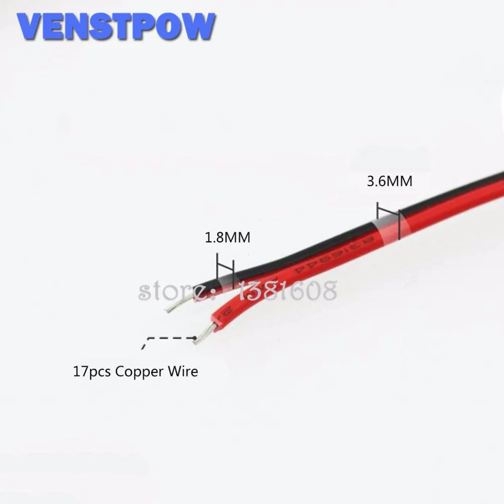 LED Extension Thinned Copper Wire Cable 5M/Lot 2Pins 22AWG with wire cross-section 0.3 PVC Insulated Wire for Car