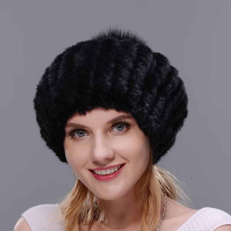 Моллюсков Hat 2017 Лидер продаж Для женщин зимние Кепки ушками теплая норка вязаная