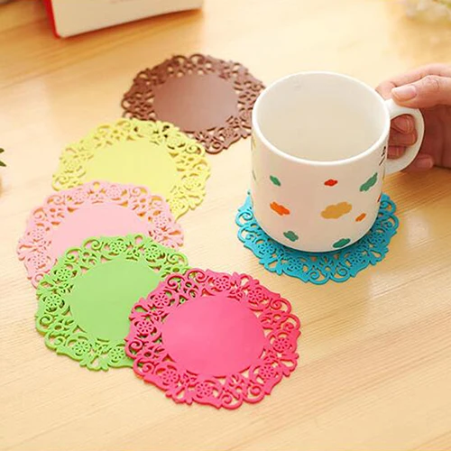 

2015 Hot Sale 6 Pcs Lace Flower Doilies Silicone Coaster Tea Cup Mats Pad Insulation Placemat A734