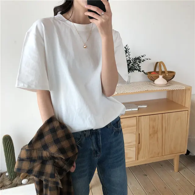 Alien Kitty 2021 New Summer T Shirt Women Soft Free Loose Hot Sale Solid Fresh Casual Natural Short Basic Shirts 9 Colors O-Neck White