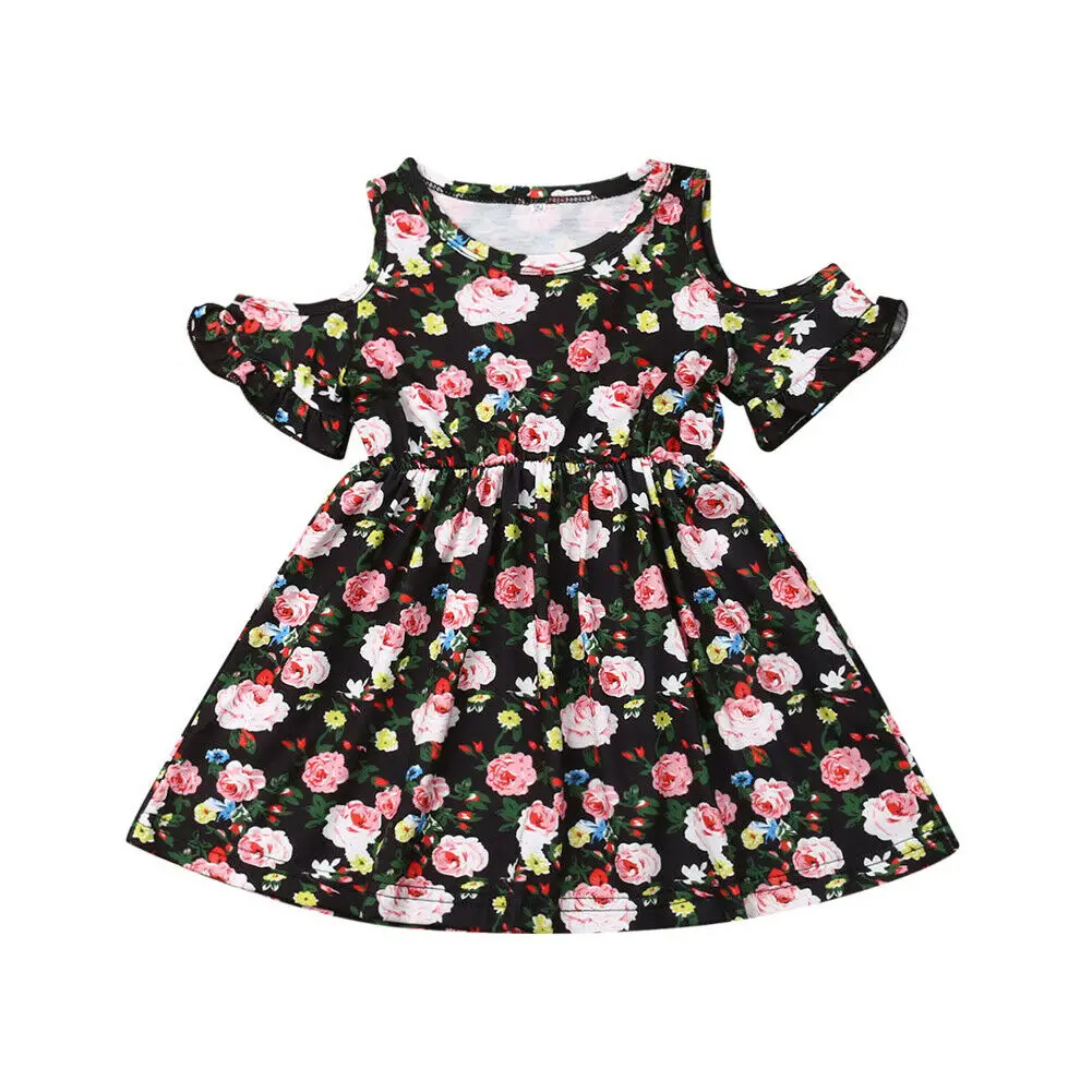 

1-6Y Summer Kids Baby Girl Off shoulder Boho Floral Dress Pageant Party Dresses Sundress Clothes