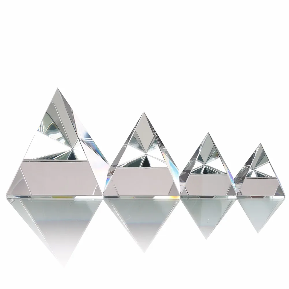 H/&D 2.4 Clear Crystal Pyramid Paperweight Pyramid Figurine with Gift Box