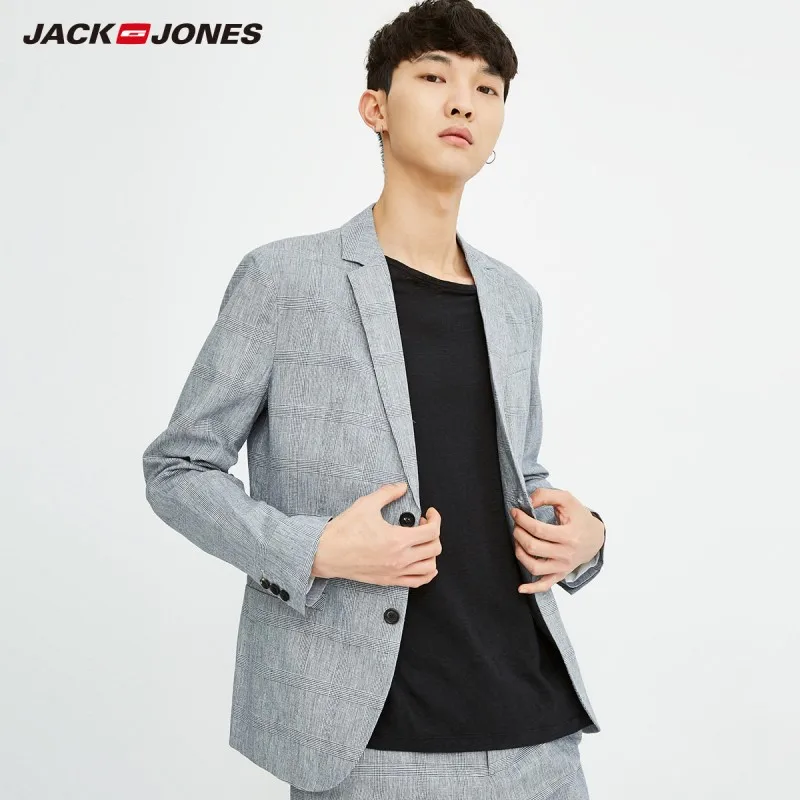JackJones мужской Клетчатый Блейзер прямого кроя с лацканами E | 218208502 Мужская одежда