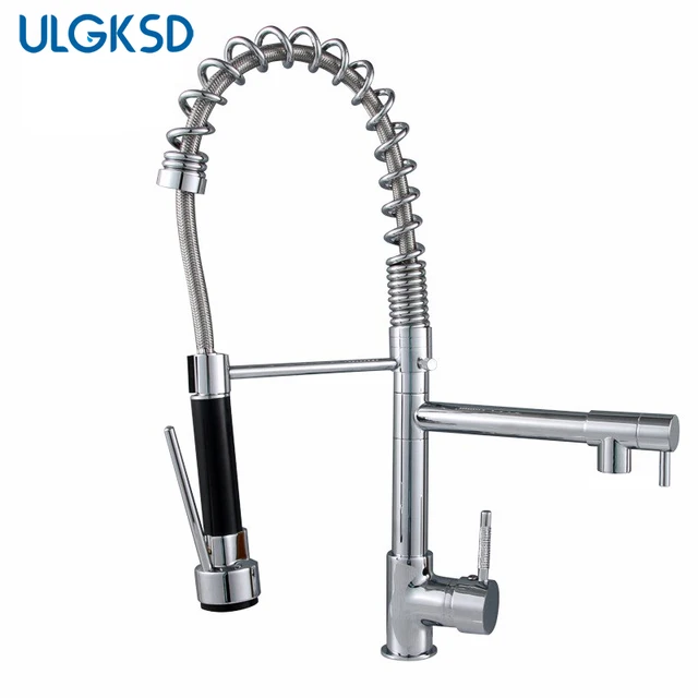 Special Offers ULGKSD Kitchen Faucet Chrome /Brushed Nickle/ ORB Brass Pull Out Spray Head Deck Mount Vessel Sink Mixer Tap Cold and Hot 