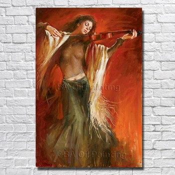 

Hot sale handpainted oil painting Art Wall picture on Canvas Play the violin Sexy woman for living room home decor no frame