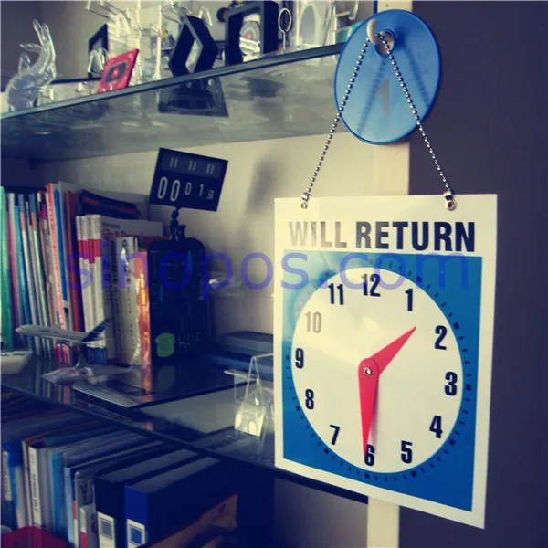 7.5 x 9 Double Sided Will Return Clock and Open Come In Sign With Chain