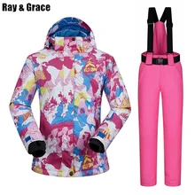 RAY GRACE, Женская лыжная куртка, брюки, набор, супер теплый, сноубординг, водонепроницаемый, ветрозащитный, лыжный костюм, женский, для улицы, зимняя спортивная одежда